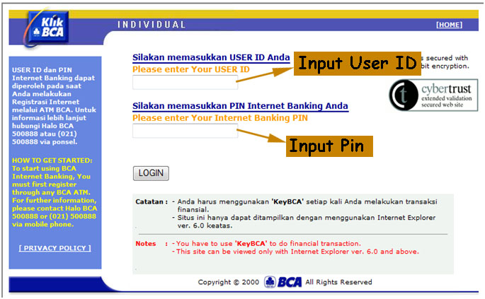 Masukkan user ID & PIN