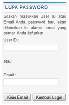 Tampilan form konfirmasi lupa password